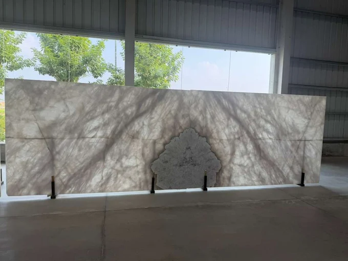 Stone Surfaces USA warehouse and inventory infrastructure showing slab storage and material handling