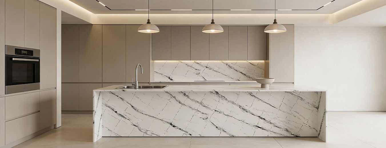 Kitchen and bath stone applications featuring premium granite, quartz and marble surfaces